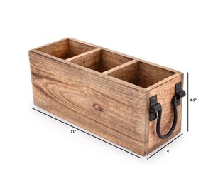Rustic Acacia Wood Storage <b>Caddy</b> with Metal Handles Three Compartment Organizer Box for <b>Kitchen</b> Bathroom Office and Home Use - Product Image 2
