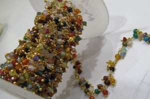 Multi Color Cubic Zirconia Rondelle Faceted 3-4mm Beaded Rosary <b>Wire</b> Wrapped Dangling Chain - Product Image 2