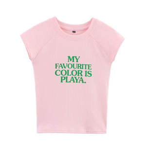 Camiseta con gráfico de texto My Favourite Color Is Playa para mujer, 2026, color rosa bebé, manga corta, estampado verde, informal, de verano, HD - Product Image 1