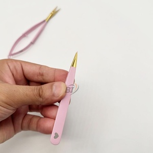 Pince à épiler à pointe fine pour sourcils en acier inoxydable, pince cosmétique pour l'épilation avec ciseaux extra-affûtés, couleur rose avec logo personnalisé - Product Image 4