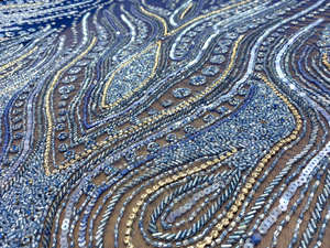 Tissu de luxe bleu brodé à la main avec strass 3D et paillettes pour robe de soirée haute couture, robe de mariée, robe de bal, confection sur mesure - Product Image 6