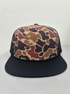 Camouflage 5 Panel Trucker Hat Adjustable Snapback <b>Cap</b> Flat Brim Mesh Back Sports Casual Headwear - Product Image 1