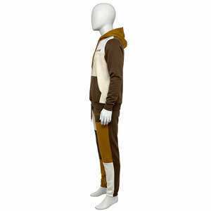 Ensemble de survêtement molletonné camouflage épais personnalisé pour homme – Hoodie zippé uni oversize et pantalon de survêtement ample à jambes larges – Style streetwear - Product Image 3