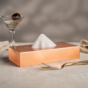 Modern Metal Tissue Box Rectangular Copper Finish Free Standing Design for Home and Restaurant - Product Image 1