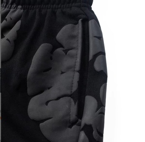Customized High-quality Men's Hip Hop Dark Gray Flower Pattern Flock Printed 100% Cotton Anti-Wrinkle Breathable Sports Street - Product Image 6