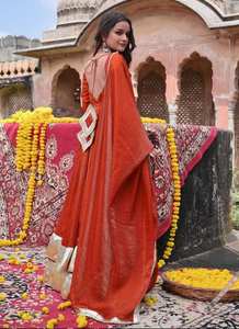 Conjunto de traje Anarkali de seda Fendy de alta calidad con pantalones a juego y dupatta con bordes elegantes, completamente cosido, ropa festiva, vestido étnico de diseñador. - Product Image 2