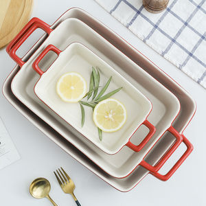 Casserole rectangulaire classique blanche, grande capacité, avec couvercle, en céramique, résistante à la chaleur, compatible four et lave-vaisselle - Product Image 1