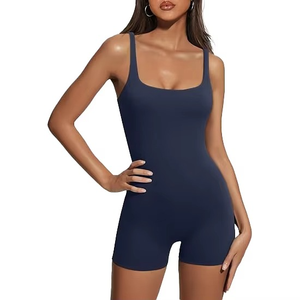 Combinaison pour femme en maille respirante, bleu marine uni, à fines bretelles et taille haute, pour le printemps et l'été - Product Image 1