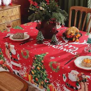 Mantel navideño con estampado de casa de jengibre y muñeco de nieve rojo, decoración para fiestas navideñas - Product Image 3