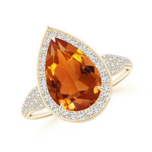 Women's 18K <b>Gold</b> <b>Cocktail</b> <b>Ring</b> With Pear Shape Topaz And Pave Diamond Halo Luxury Statement Jewelry - Product Image 1