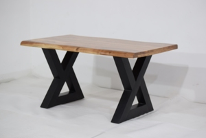 Live Edge Solid Mango Wood <b>Dining</b> <b>Table</b> with Black Metal X tube Base Modern Industrial Furniture for Home Bar hotel restaurant - Product Image 3