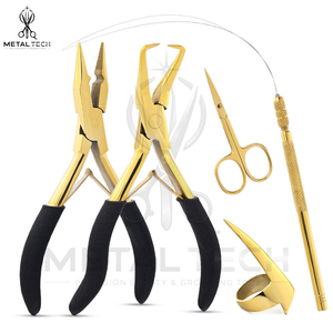 Nouvel arrivage : Kit d'outils pour extensions capillaires en or, fabriqué au Pakistan, avec pinces, ciseaux, aiguille à boucle et étui en acier inoxydable - Product Image 2