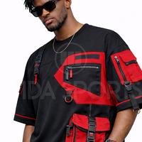 T-shirt Homme de Haute Qualité, Style Tech Wear, Poches Cargo Tactiques, Manches Courtes, Coupe Oversize, Streetwear Urbain, 100% Coton Respirant