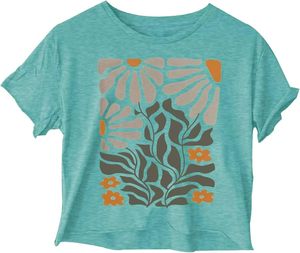 Camiseta Corta Gráfica para Mujer con Estampado de Flores Silvestres, Manga Corta, Cuello Redondo, Casual, Holgada, de Verano - Proveedor Mayorista - Product Image 3