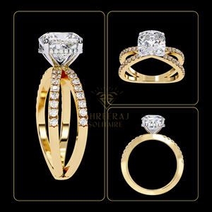 Anillo de Compromiso con Diamante Cultivado en Laboratorio, Doble Banda, Oro Sólido de 14K, Engaste de Media Eternidad, Certificado IGI, 2.50 Quilates en Total - Product Image 5