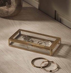 Rectangular Metal Frame Glass Jewelry Box Hinged Lid Storage Organizer Decorative <b>Display</b> <b>Case</b> for Rings and Bracelets Box - Product Image 1