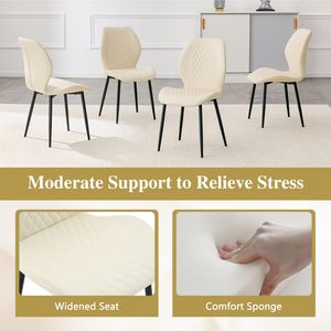 Set di 4 Sedie da Pranzo Moderne di Lusso in PU Trapuntato Bianco Diamantato con Gambe in Metallo Nero per Sedute Imbottite - Product Image 5