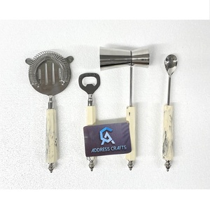 Affordable Price Luxury Bar Tools Set Strainer Bottle Opener Jigger With Resin Handle Marble Base Stainless Steel Bar Tools Kit - Product Image 2