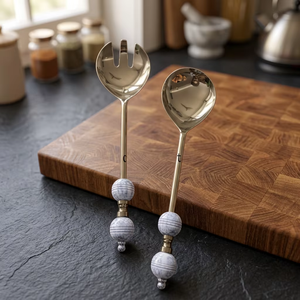 Ensemble de cuillères et fourchettes à salade en acier inoxydable avec manche en bois pour bols à salade, accessoires de cuisine et de table à manger - Product Image 4