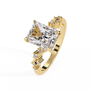 Anillos de Compromiso de Oro Amarillo de 14K con Diamante Radiante Cultivado en Laboratorio con Halo Oculto, Certificado IGI, Joyería Personalizada al por Mayor - Product Image 3