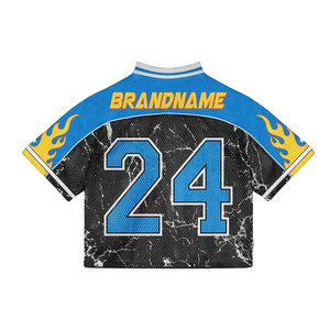 เสื้อเจอร์ซีย์ปักลายดอกไม้สีฟ้าอ่อนสำหรับผู้ชาย เบอร์ 23 แขนสั้นทรงโอเวอร์ไซส์ ครอปท็อป สไตล์สตรีท คอวี ผ้าตาข่าย - Product Image 3