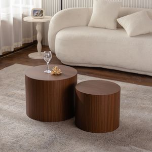 Modern <b>Nesting</b> <b>Coffee</b> <b>Table</b> <b>Set</b> of 2 Wooden Circle Accent End Side <b>Tables</b> for Small Space Living Room Bedroom - Product Image 4