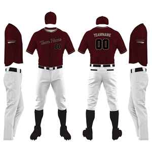 Custom <b>Men</b> Baseball Jersey Set Maroon <b>White</b> <b>Pants</b> Short Sleeve Embroidery Team Name Moisture Wicking Polyester Adult Size - Product Image 1