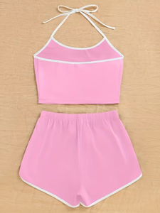 Ensemble de pyjama deux pièces décontracté européen et américain pour femme, dos nu, sexy, respirant, en Spandex/Coton, pour l'été et l'automne - Product Image 3