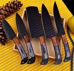 ชุดมีดเชฟเหล็กกล้าคาร์บอนสูงระดับมืออาชีพ LEGACY BLADES ด้ามไม้ธรรมชาติแบบเต็มด้ามเคลือบสีดำ ผู้ผลิตจากโรงงานโดยตรง - Product Image 6