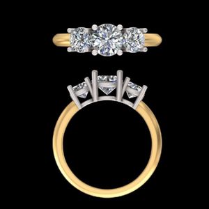 1.58ct Round Three <b>Stone</b> Diamond Engagement Ring 14k 18k Yellow Gold Trilogy Bridal Wedding Anniversary Fine Custom Jewelry - Product Image 1