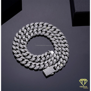 Collar de Plata de Ley 925 de Primera Calidad con Eslabones Cubanos y Diamantes Cultivados en Laboratorio, Estilo de Punta Afilada, Joyería para Compradores Profesionales - Product Image 2