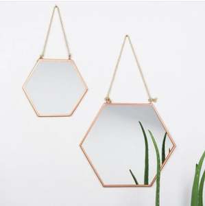 Nordic Rose Gold Hexagon Wall Mirror Set Hanging Metal <b>Frame</b> Geometric Decorative Mirror for Home Living Room Bedroom Decor - Product Image 2