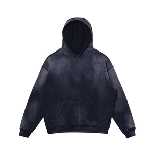 Sweat à capuche vintage délavé au soleil, effet délavé à l'acide, en molleton bouclette 400 g/m², pour homme, fournisseur de vêtements, sweat à capuche personnalisé avec patch effet vieilli et peinture pulvérisée - Product Image 3