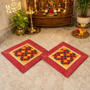 Handmade Pooja Aasan Mats for Worship Set of 2 Traditional Indian Prayer Mats for Temple Home <b>Mandir</b> Decoration and Festival Use - Product Image 3