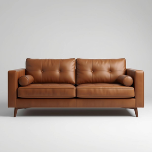Sofá Loveseat Moderno de Cuero Genuino con Cojín Decorativo, Estilo Mid-Century de Líneas Limpias para una Sala de Estar Elegante - Product Image 1