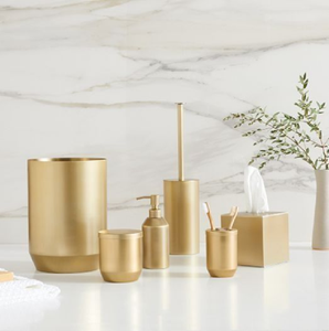 Metcraft Premium <b>Brushed</b> Antique Gold Steel Bathroom Counter Collection Fine Linear Texture Elegant Chamfered Edges Shape Set - Product Image 3