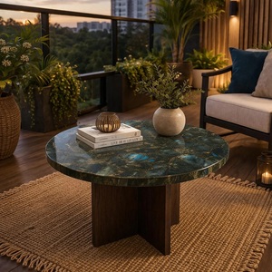 Custom Marble Inlay Coffee Table Handmade Gemstone Round Table Luxury Living Room Furniture Export Quality Stone Table - Product Image 1