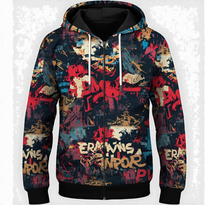 เสื้อฮู้ดพิมพ์ลายทั้งตัว ปักลายกราฟิกเต็มตัว ผ้าฟลีซ สำหรับฤดูหนาว พร้อมบริการ OEM ODM ปรับแต่งได้ - Product Image 2