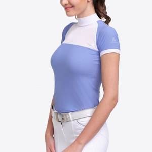 Chemise d'équitation pour femmes, bleu dégradé, manches courtes, respirante, tricotée, haut à taille haute, pantalon blanc, vêtements d'équitation - Product Image 3