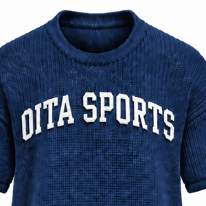 Navy <b>Blue</b> <b>Men</b> Knitted T Shirt Short Sleeve Crew Neck Textured Casual Top Custom Printed Streetwear Summer Fashion Wholesale - Product Image 6