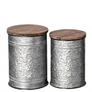 Rustic Galvanized Metal Drum <b>Stool</b> With Wooden Lid <b>Storage</b> Ottoman Living Room Furniture Home Decor Accent Piece - Product Image 1