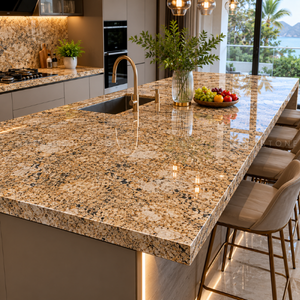 Granite doré d'Alaska, matériau élégant pour comptoirs avec des reflets dorés naturels, dalle de pierre de luxe haut de gamme pour la décoration intérieure - Product Image 3