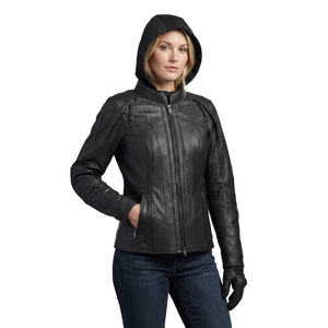 Veste en cuir coupe-vent unisexe H-D noire à manches longues, avec capuche softshell et logo brodé 3D sur le devant et le dos, toutes saisons - Product Image 5