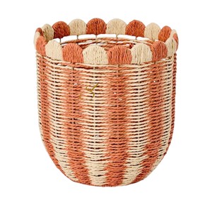 Sustainable Eco Friendly Natural Striped Seagrass Basket Handmade Tall <b>Wicker</b> Laundry Hamper Cute Scalloped Toy <b>Bin</b> Home - Product Image 2