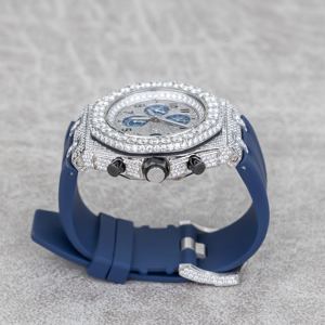 Custom Handmade Half Iced Out White/Blue Dial VVS Moissanite Diamond <b>Mechanical</b> Fully Customized Men's Wrist <b>Watch</b> - Product Image 3