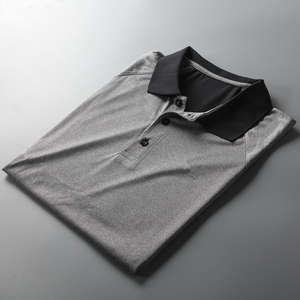 Polo à manches courtes pour homme, gris et noir, à blocs de couleur, séchage rapide, tricoté, décontracté, coupe classique, col rabattu - Product Image 3
