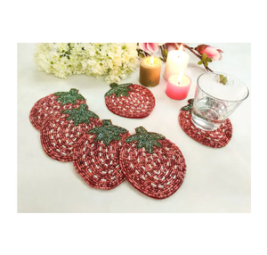 Posavasos con Cuentas, Nuevos Diseños, Decoración de Mesa India, 4 Piezas, Posavasos de Vidrio con Cuentas - Product Image 1