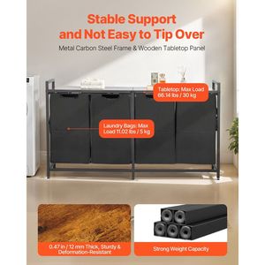 Organisateur de Linge Autoportant à 4 Compartiments avec Grande Structure Métallique et Plateau en Bois – Paniers de Rangement pour un Tri Efficace du Linge - Product Image 2