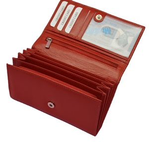 Women Genuine Leather Long <b>Wallet</b> Fold Closure Minimalist Clutch <b>Red</b> Multi-functional Daily Use - Product Image 4