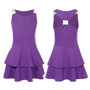 Vestido de Tenis Morado sin Mangas para Niñas, Cuello Redondo, Falda en Capas, Ajustado, Transpirable, Ropa Deportiva para Todas las Temporadas - Product Image 1